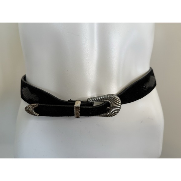 Liz Claiborne Genuine‎ Suede Leather Snake Trim Belt Women\'s Small Black 26-29\